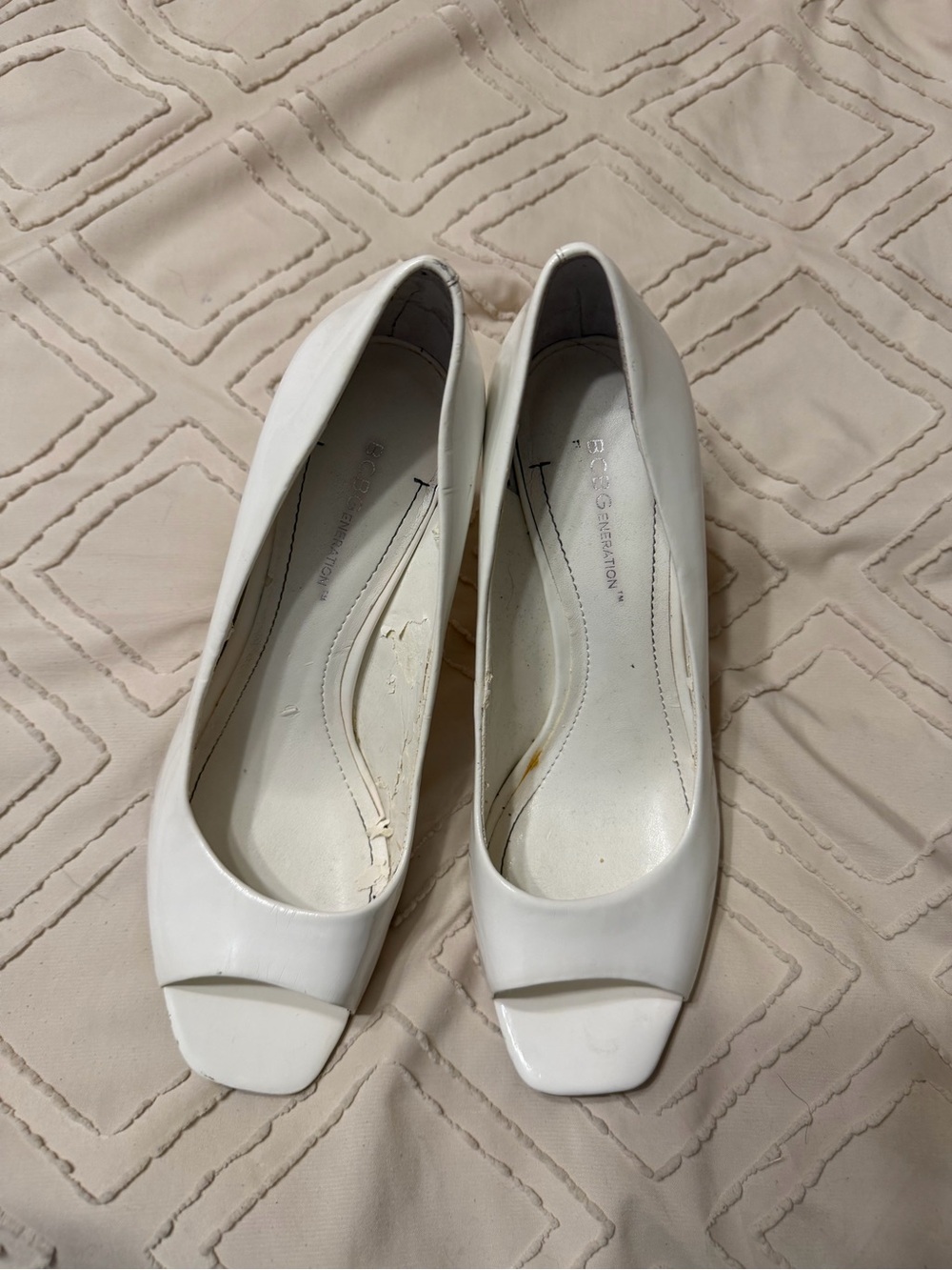 BCBGeneration White Peep-Toe Heel Pumps